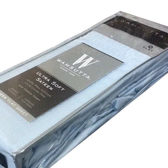 new Oversized LITE BLUE Wamsutta Ultra Soft 525TC Cotton Sateen QUEEN Flat Sheet